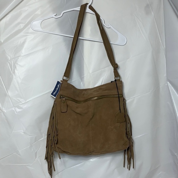 MARGOT Tan Genuine Leather Hobo w/ Fringe zip and snap closures NWT - Picture 1 of 4